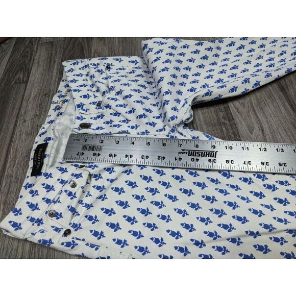 J. Crew Womens Size 25 Ankle Toothpick Skinny Blue White Geometric Denim Jeans - Picture 10 of 11